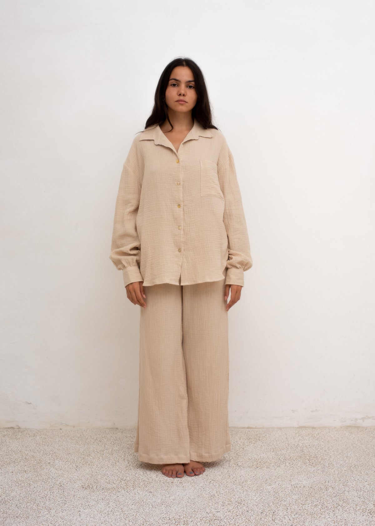 Lea Oversized Sleeve — Brown Cotton Gauze