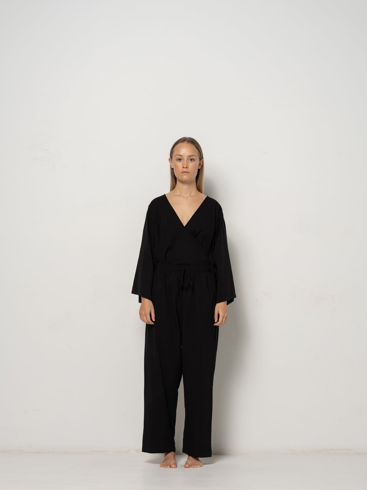 Selma Wrap Kimono - Black Cotton