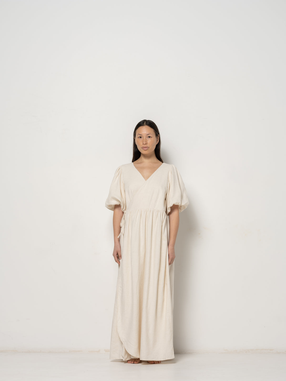 Ida Wrap Puffsleeve Dress - Cotton Linen Blend