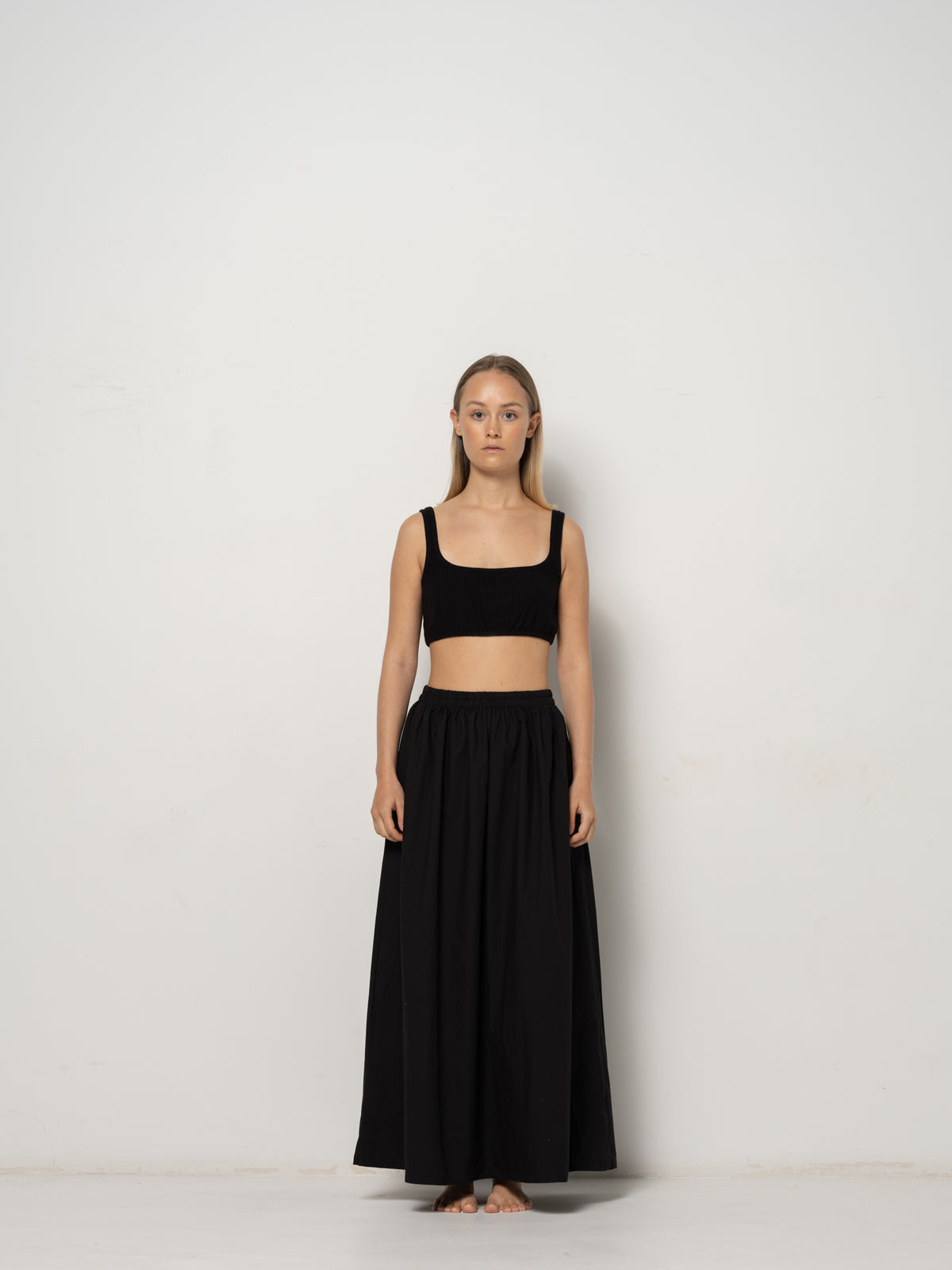 Linnea Skirt - Black Cotton Poplin Down Proof