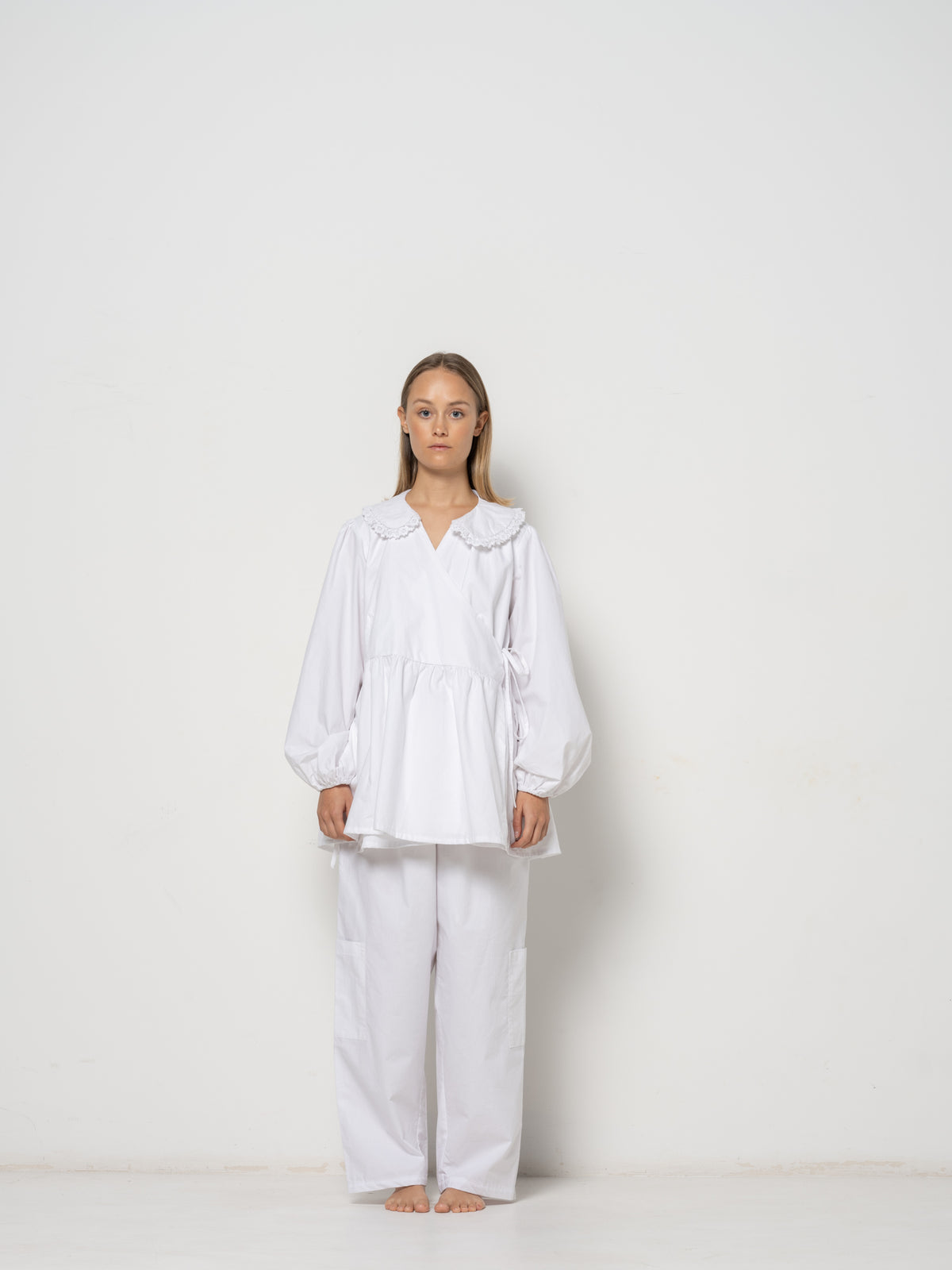 Tilda Collar Blouse - White Cotton Poplin Down Proof