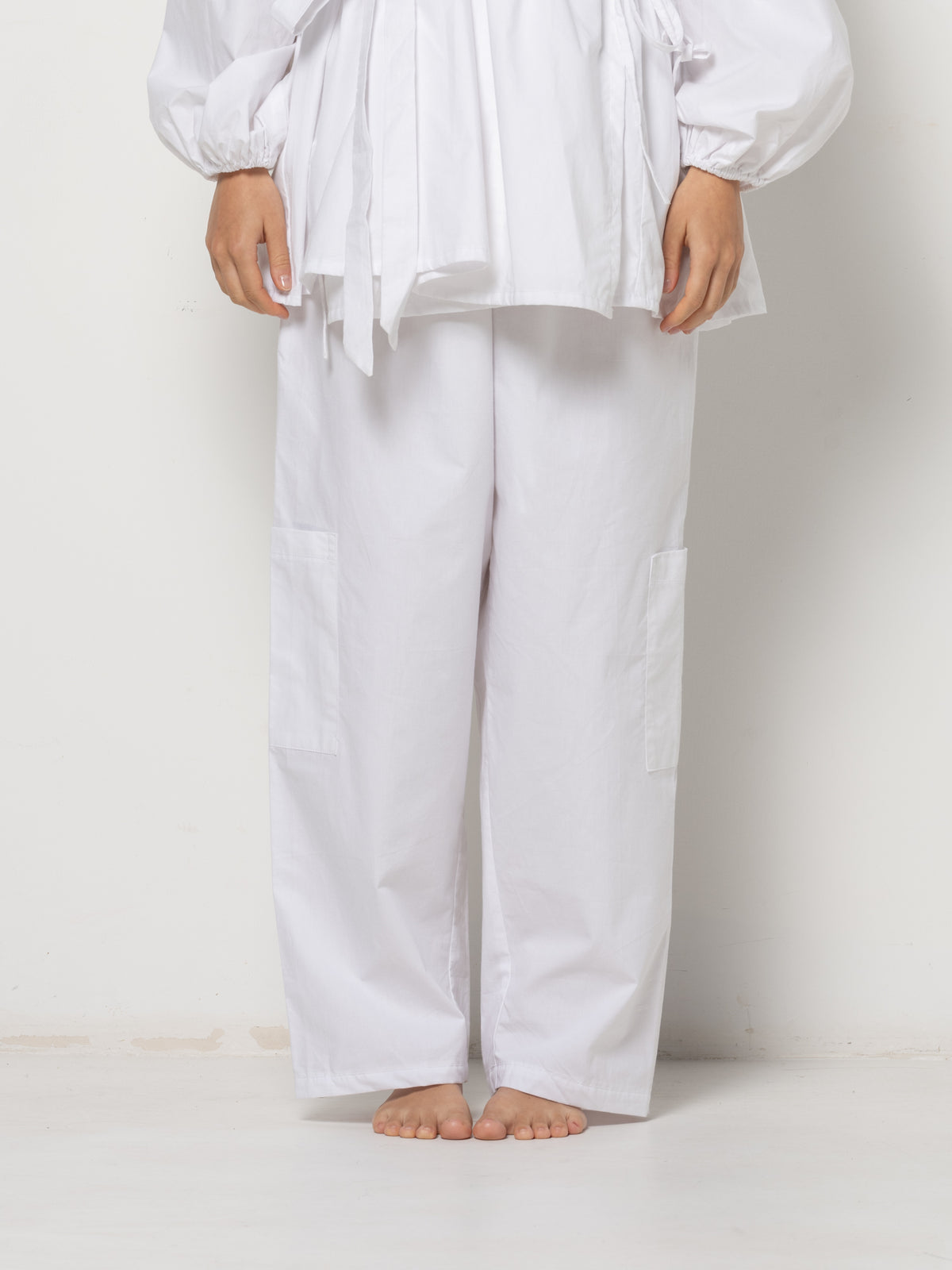Tilda Pants - White Cotton Poplin Down Proof