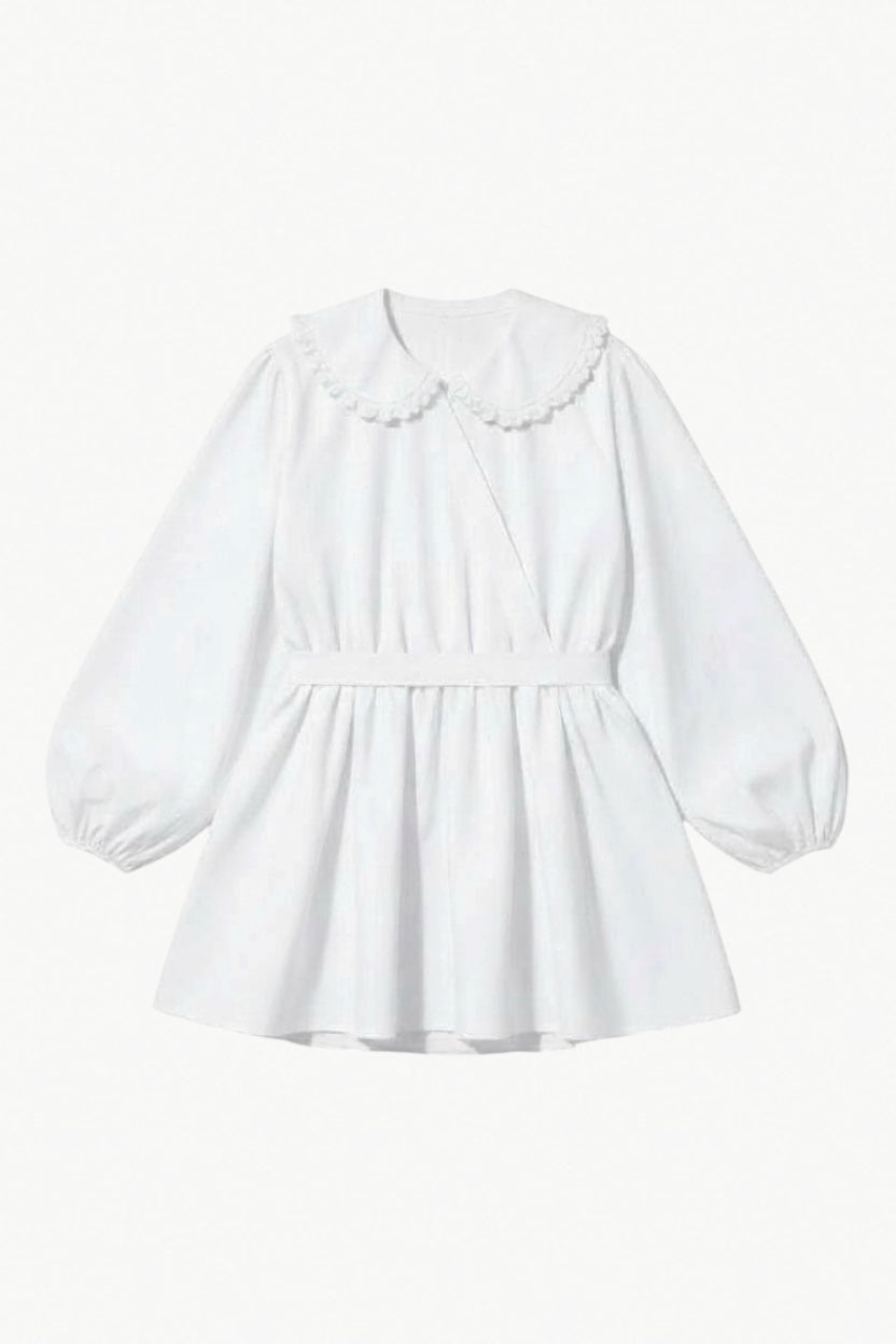 Tilda Collar Blouse - White Cotton Poplin Down Proof