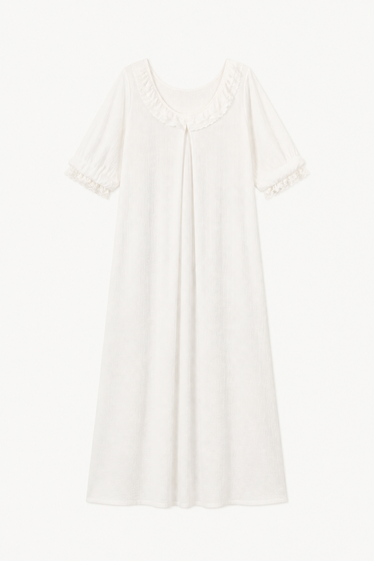 A luxurious flat layout of the MOCHA Aérienne dress, capturing the exquisite drape of its premium white cotton fabric and its refined, light aesthetic.