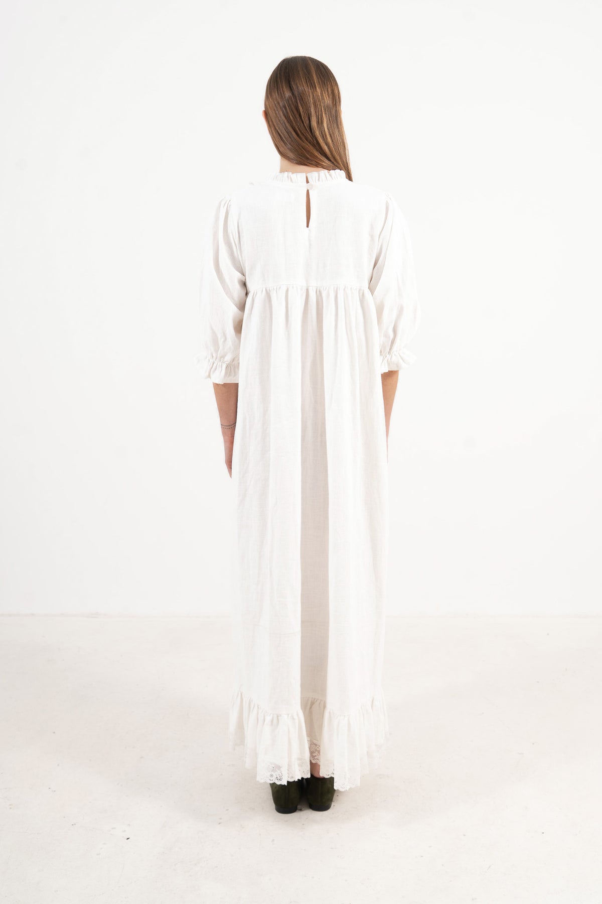 Back view of the MOCHA La Robe Noblesse cotton dress illustrating the shoulder structure and clean rear layout